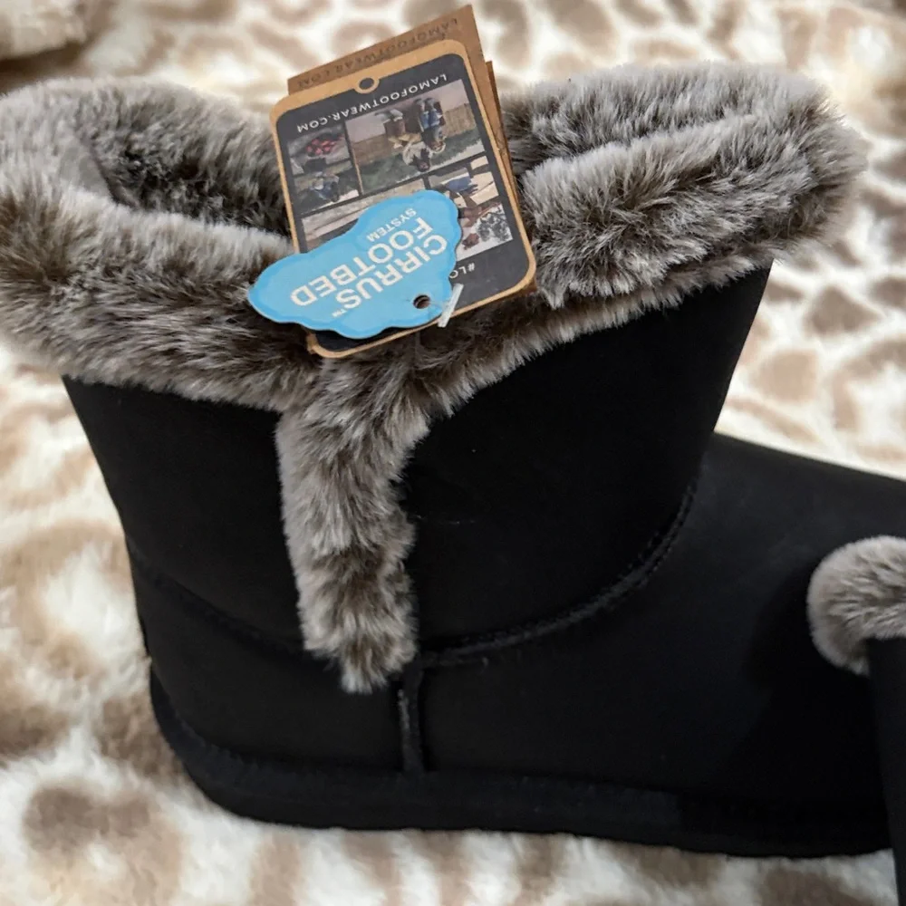 Lamp black vera style gray faux fur 7 in l boots